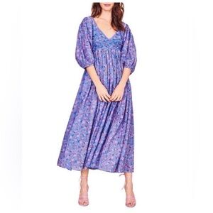 LOVESHACKFANCY ROSLYN Floral Blue Purple Maxi Dress, size 6